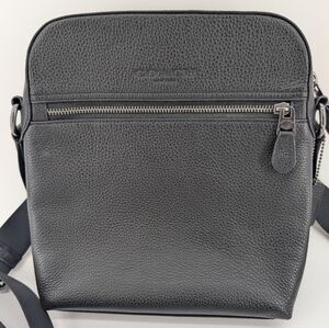 Coach Houston Flight Bag, Black Pebbled Leather Messenger Crossbody